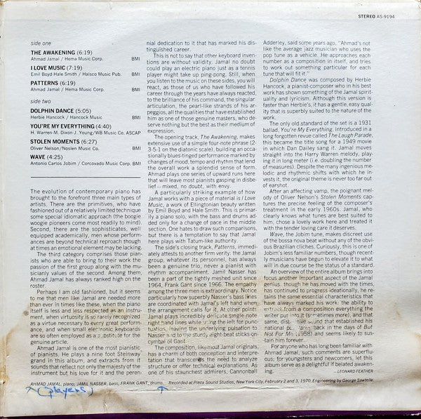 Ahmad Jamal Trio : The Awakening (LP, Album)