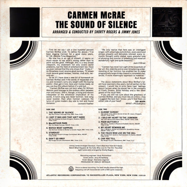 Carmen McRae : The Sound Of Silence (LP, Album, RE)