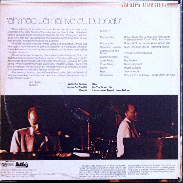 Ahmad Jamal : Live At Bubba's (LP, Album)