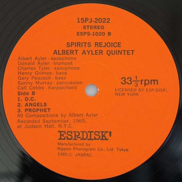 Albert Ayler Quintet : Spirits Rejoice (LP, Album, RE)