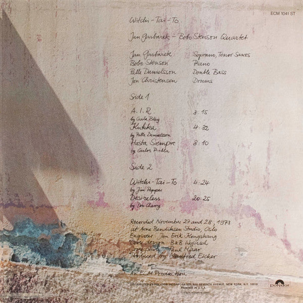 Jan Garbarek - Bobo Stenson Quartet : Witchi-Tai-To (LP, Album)