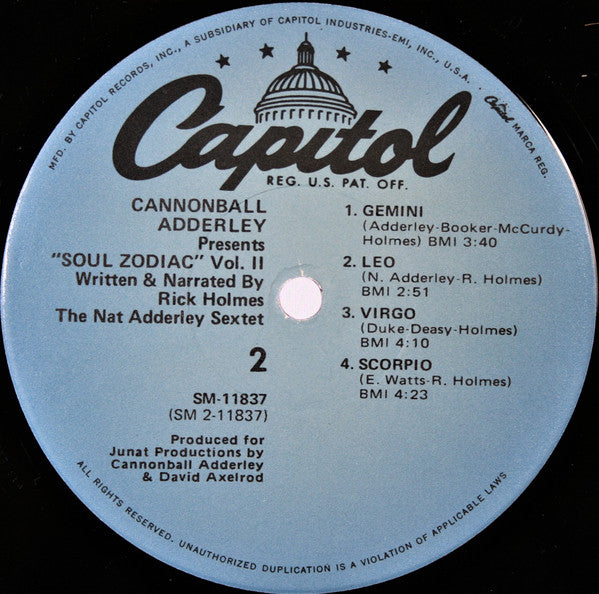 Cannonball Adderley, Rick Holmes, Nat Adderley Sextet : Soul Zodiac Vol. 2 (LP, Album, RE)