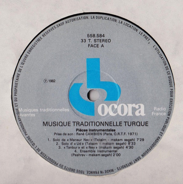 Various : Turquie Musique Traditionnelle - Pièces Instrumentales (LP, RE, Gat)