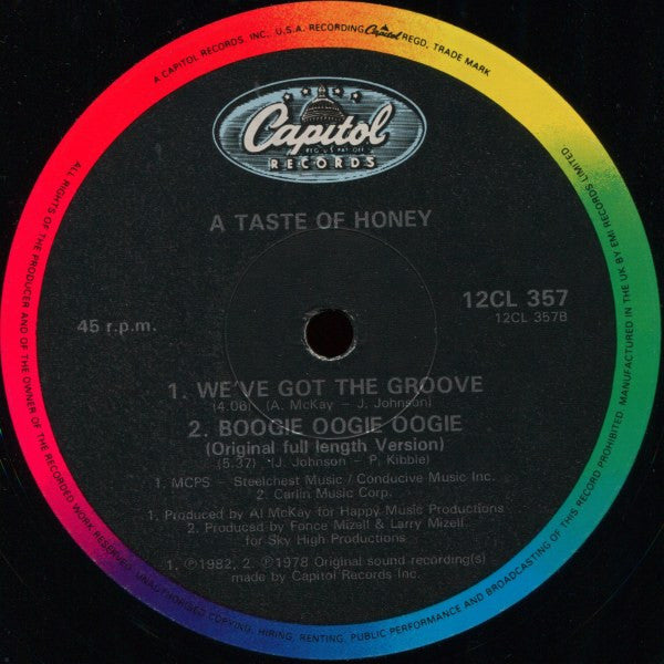 A Taste Of Honey : Boogie Oogie Oogie (Extended Re-Mix) (12", Single)