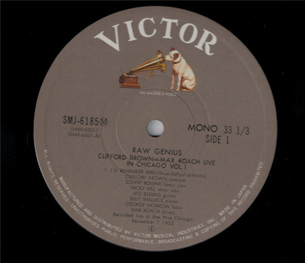Clifford Brown and Max Roach : Raw Genius - Live At Bee Hive Chicago 1955 Vol 1 (LP, Album, Mono)