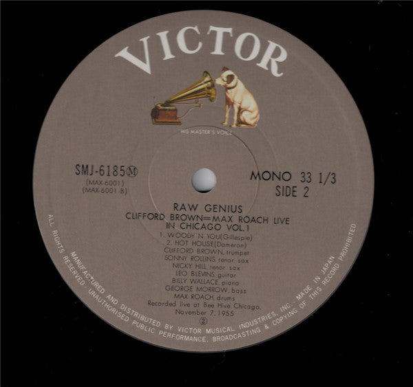 Clifford Brown and Max Roach : Raw Genius - Live At Bee Hive Chicago 1955 Vol 1 (LP, Album, Mono)