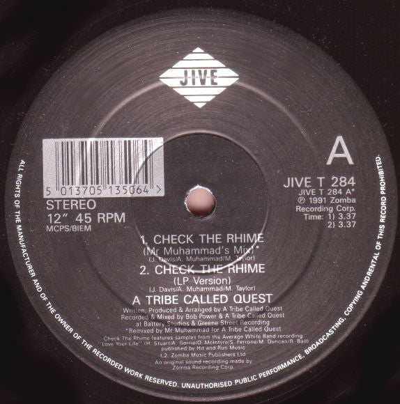 A Tribe Called Quest : Check The Rhime (12")