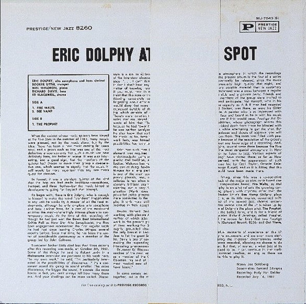 Eric Dolphy = Eric Dolphy : At The Five Spot, Volume 1. = ファイブ・スポットのエリック・ドルフィー (LP, Album, RE)