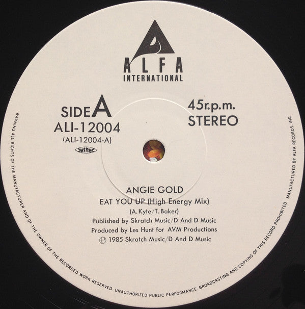 Angie Gold = Angie Gold : Eat You Up = 素敵なハイエナジー・ボーイ (12", Single)