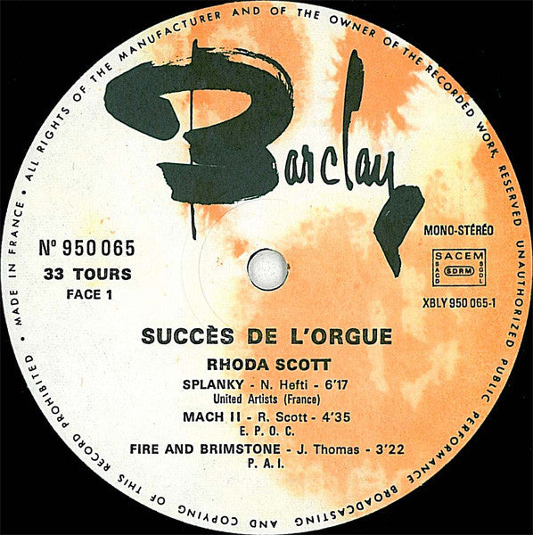 Rhoda Scott : Succes De L'Orgue (LP)