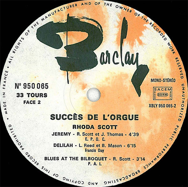 Rhoda Scott : Succes De L'Orgue (LP)