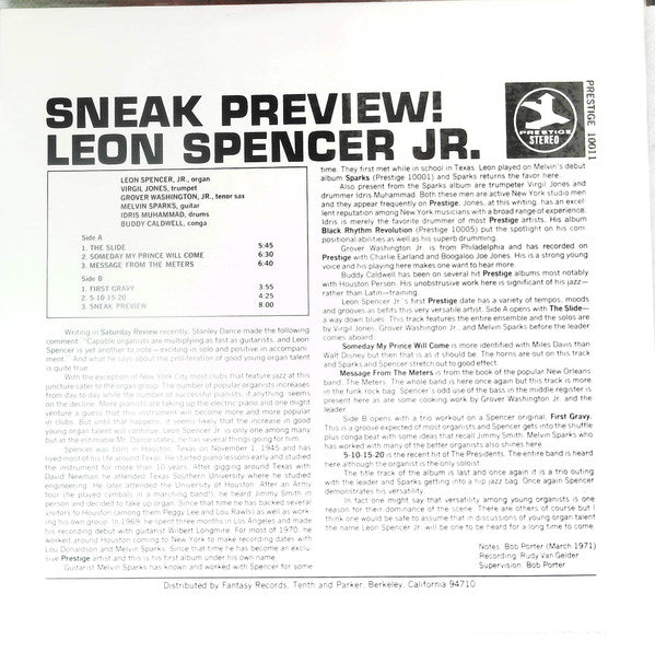 Leon Spencer, Jr. : Sneak Preview (LP, Album, RE)