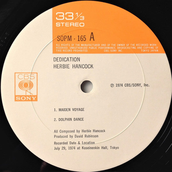 Herbie Hancock = Herbie Hancock : Dedication = デディケーション (LP, Album, Pos)