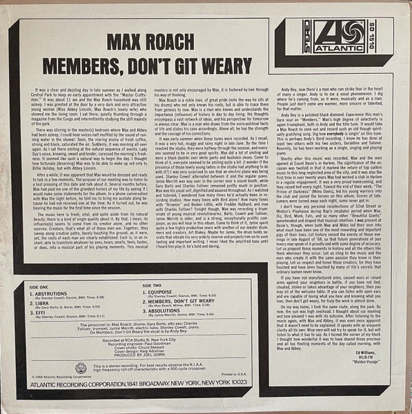 Max Roach : Members, Don't Git Weary (LP, Album, CT)