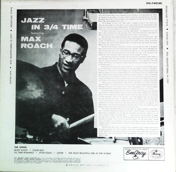 Max Roach : Jazz In 3/4 Time (LP, Album, Mono, Promo, RE)