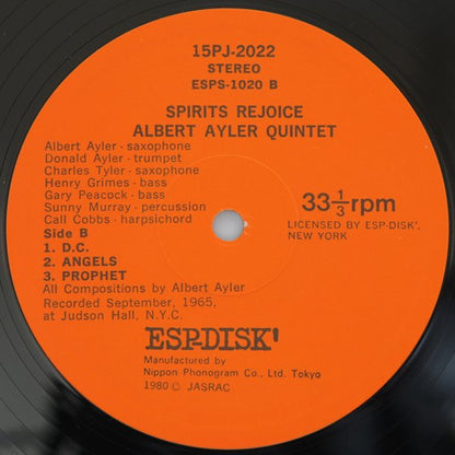 Albert Ayler Quintet : Spirits Rejoice (LP, Album, RE)