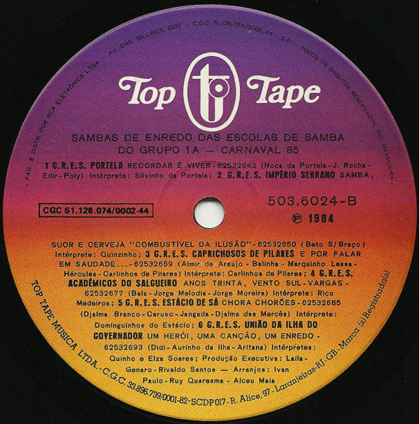 Various : Sambas De Enredo Das Escolas De Samba Do Grupo 1A - Carnaval 85 (LP, Album)