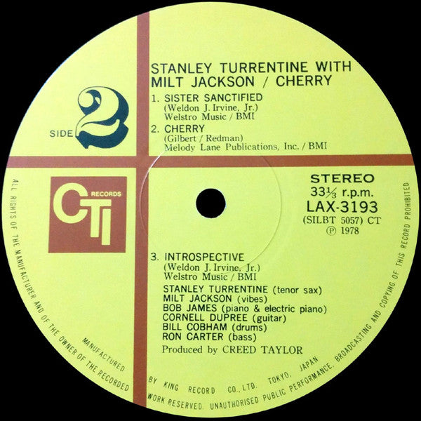 Stanley Turrentine With Milt Jackson : Cherry (LP, Album, Ltd, RE)