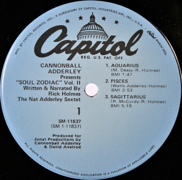 Cannonball Adderley, Rick Holmes, Nat Adderley Sextet : Soul Zodiac Vol. 2 (LP, Album, RE)