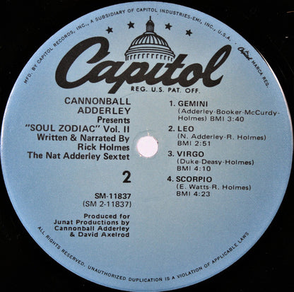 Cannonball Adderley, Rick Holmes, Nat Adderley Sextet : Soul Zodiac Vol. 2 (LP, Album, RE)