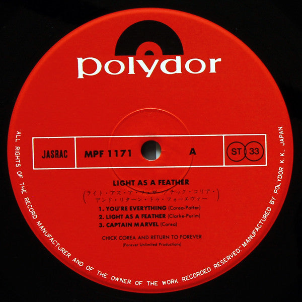 Chick Corea And Return To Forever : Light As A Feather (LP, Album, RE)