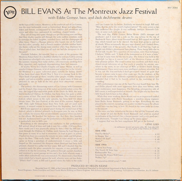 Bill Evans : At The Montreux Jazz Festival (LP, Album, RE)