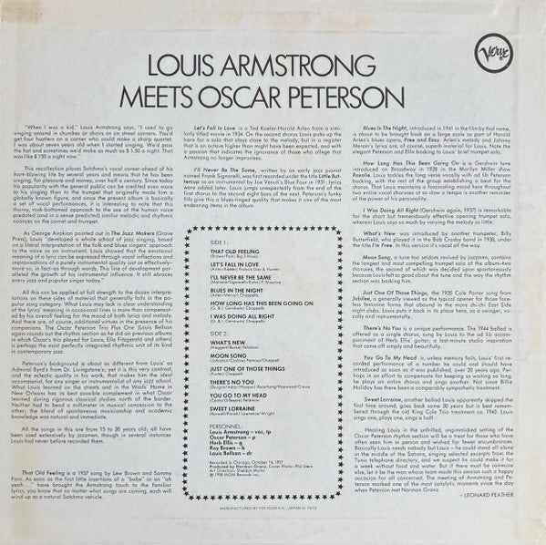 Louis Armstrong, Oscar Peterson : Louis Armstrong Meets Oscar Peterson (LP, Album, RE)