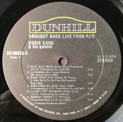 Eddie Cano & His Quintet : Brought Back Live From PJ's (LP, Album)