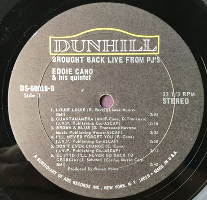 Eddie Cano & His Quintet : Brought Back Live From PJ's (LP, Album)