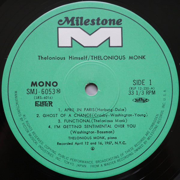 Thelonious Monk : Thelonious Himself (LP, Album, Mono, RE)