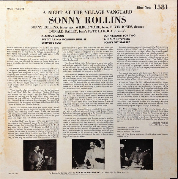 Sonny Rollins = Sonny Rollins : A Night At The "Village Vanguard" = ヴィレッジ・ヴァンガードの夜 (LP, Album, Mono, Ltd, RE)