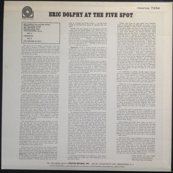 Eric Dolphy : At The Five Spot Volume 2 (LP, Album, Ltd, RE)