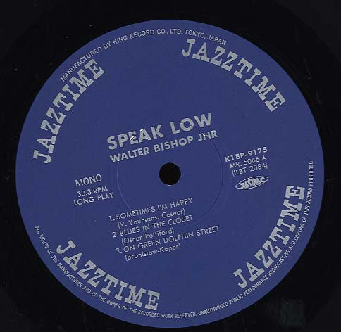 The Walter Bishop, Jr. Trio : Speak Low (LP, Album, Mono, Ltd, RE)