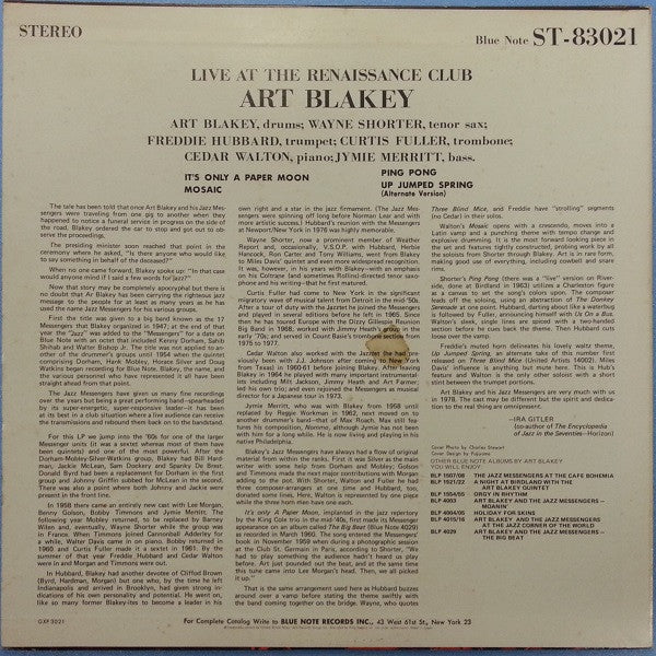 Art Blakey : Live At The Renaissance Club (LP, Album, Ltd)