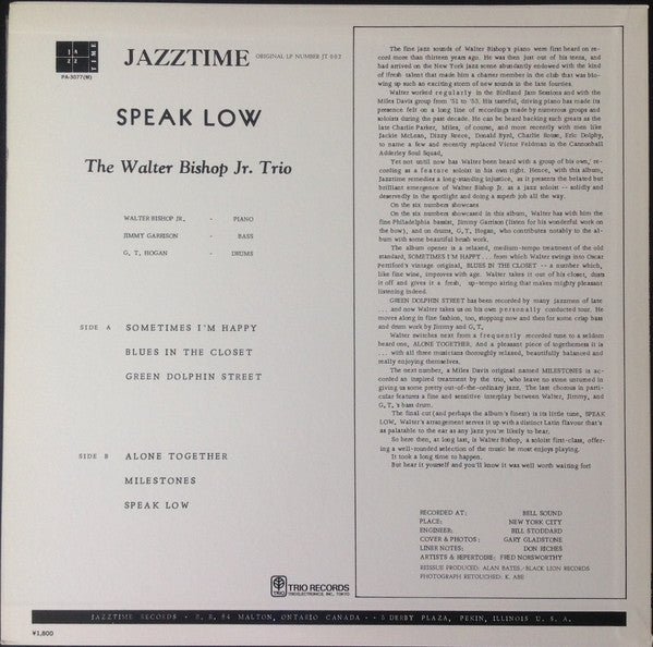 The Walter Bishop, Jr. Trio =  The Walter Bishop, Jr. Trio : Speak Low = スピーク・ロウ (LP, Album, Mono, RE)