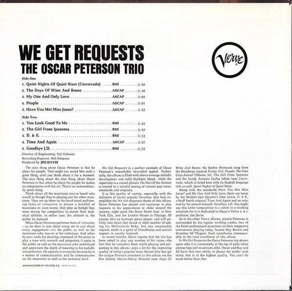 The Oscar Peterson Trio : We Get Requests (LP, Album, RE)