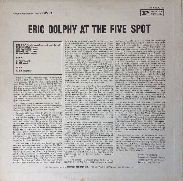 Eric Dolphy = Eric Dolphy : At The Five Spot, Volume 1. = ファイブ・スポットのエリック・ドルフィー (LP, Album, RE)