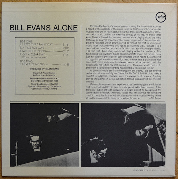 Bill Evans : Alone (LP, Album, RE)