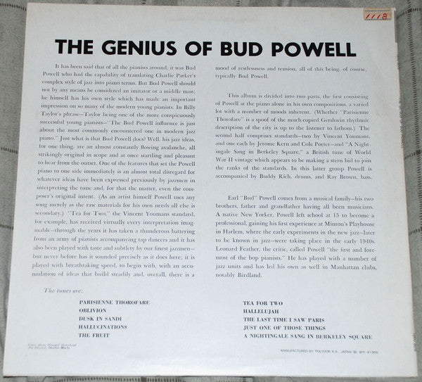 Bud Powell : The Genius of Bud Powell (LP, Album, Mono, Ltd, RE)