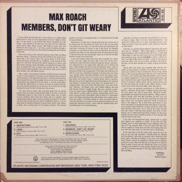 Max Roach : Members, Don't Git Weary (LP, Album)